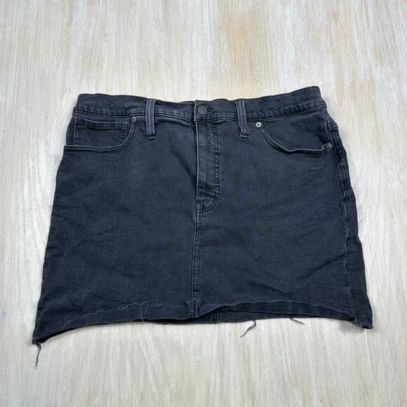 Madewell Black Stretch Denim Straight Raw Hem Casual Frayed Denim Mini Skirt 32 - Picture 1 of 13